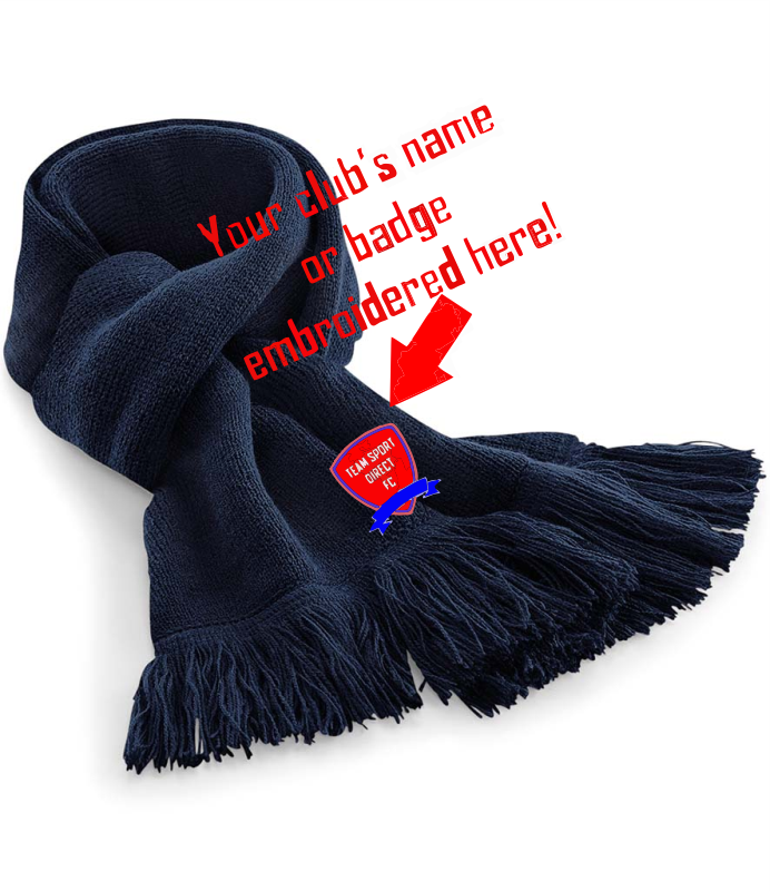 Embroidered Classic Knitted Scarf Navy