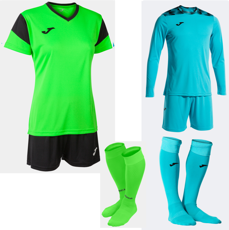 JOMA WOMENS PHEONIX SET KIT BUNDLE GREEN FLUOR BLACK