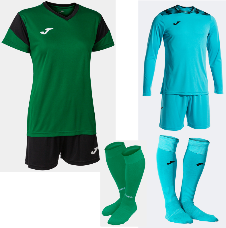 JOMA WOMENS PHEONIX SET KIT BUNDLE GREEN MEDIUM BLACK