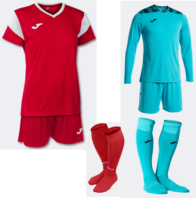 JOMA WOMENS PHEONIX SET KIT BUNDLE RED WHITE