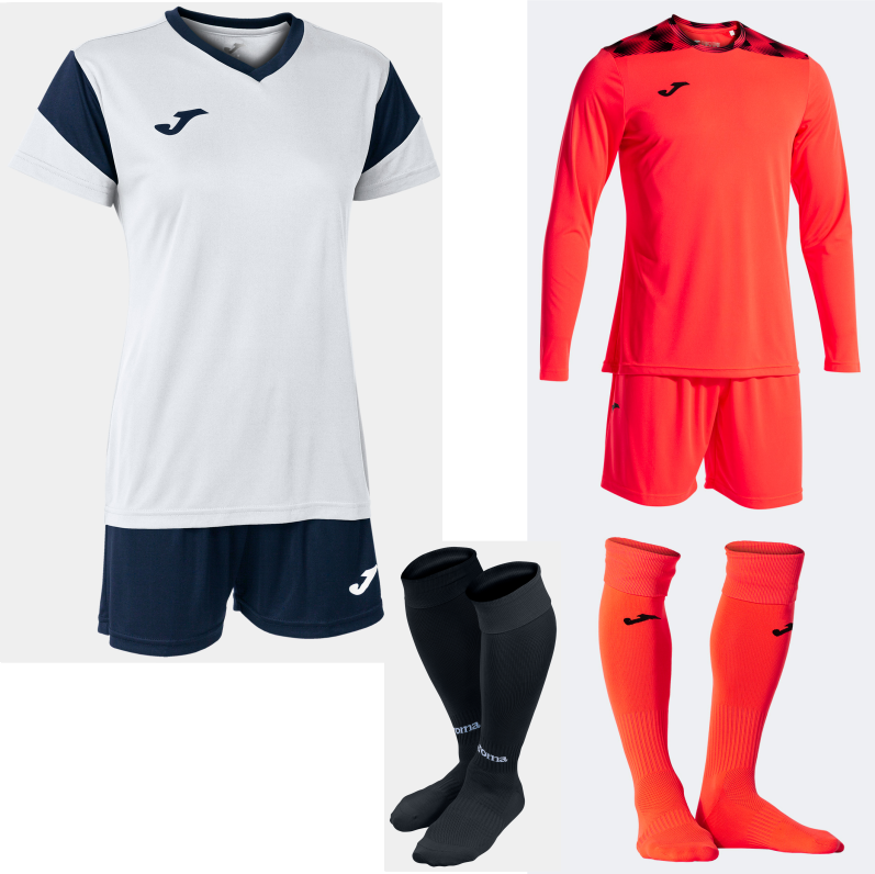 JOMA WOMENS PHEONIX SET KIT BUNDLE WHITE BLACK