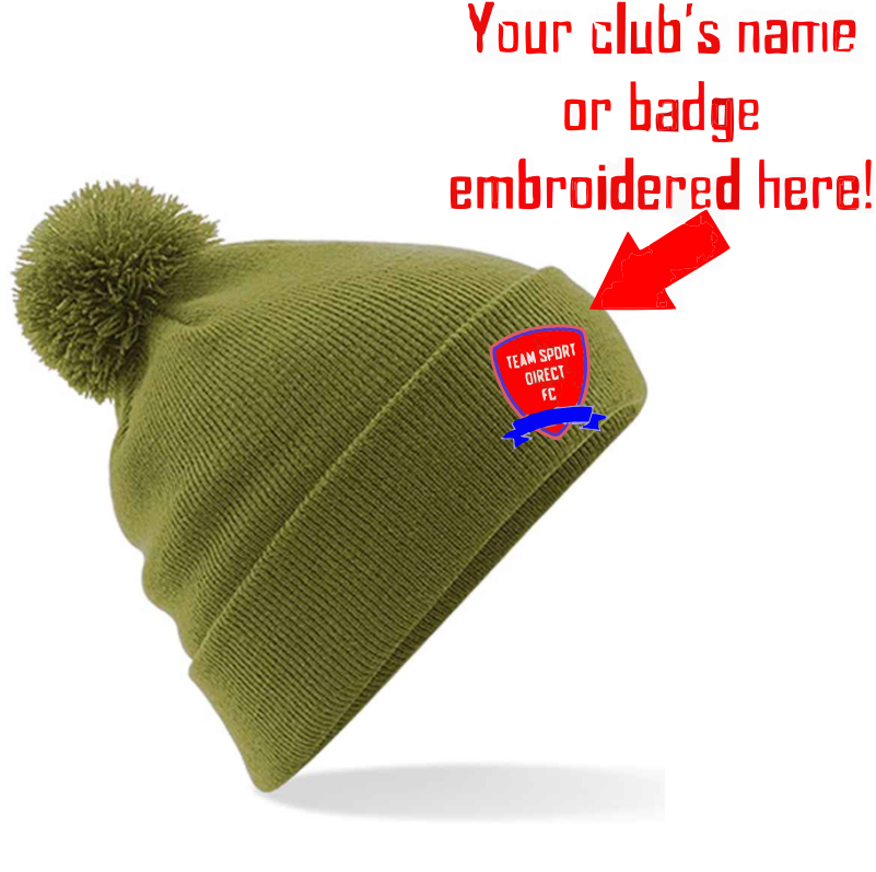 EMBROIDERED POM POM BEANIE MOSS