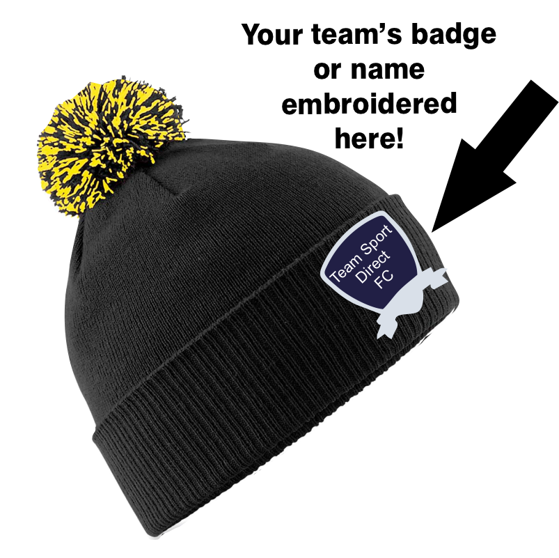 EMBROIDERED ADULT SNOWSTAR BOBBLE HAT BLACK YELLOW