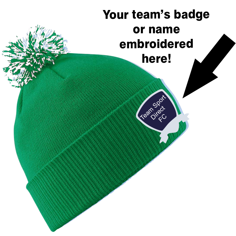 EMBROIDERED ADULT SNOWSTAR BOBBLE HAT KELLY GREEN WHITE