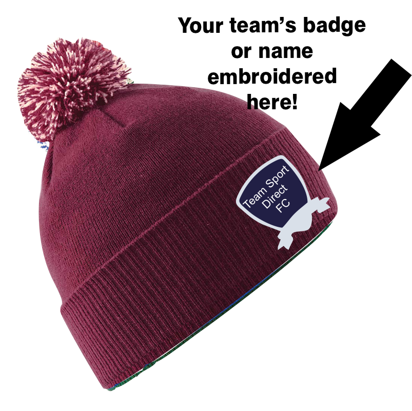 EMBROIDERED ADULT SNOWSTAR BOBBLE HAT BURGUNDY OFF WHITE