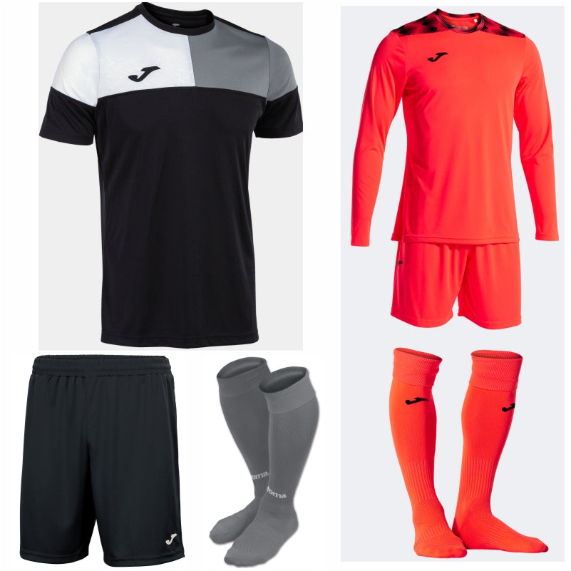 JOMA CREW V SS KIT BUNDLE BLACK/MEDIUM GREY