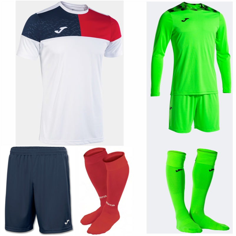 JOMA CREW V SS KIT BUNDLE WHITE/RED