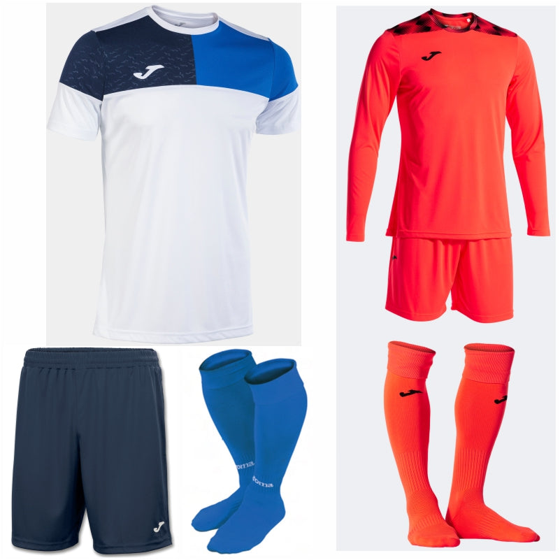 JOMA CREW V SS KIT BUNDLE WHITE/ROYAL