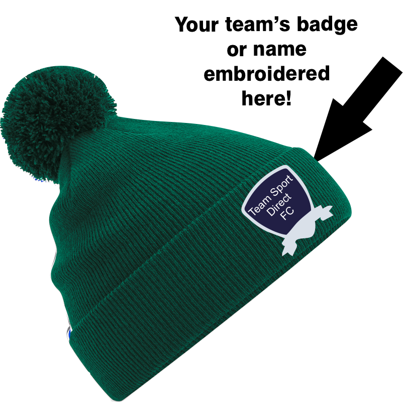 EMBROIDERED POM POM BEANIE GREEN