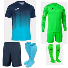 Load image into Gallery viewer, JOMA TIGER IV SS KIT BUNDLE NAVY/TURQUOISE
