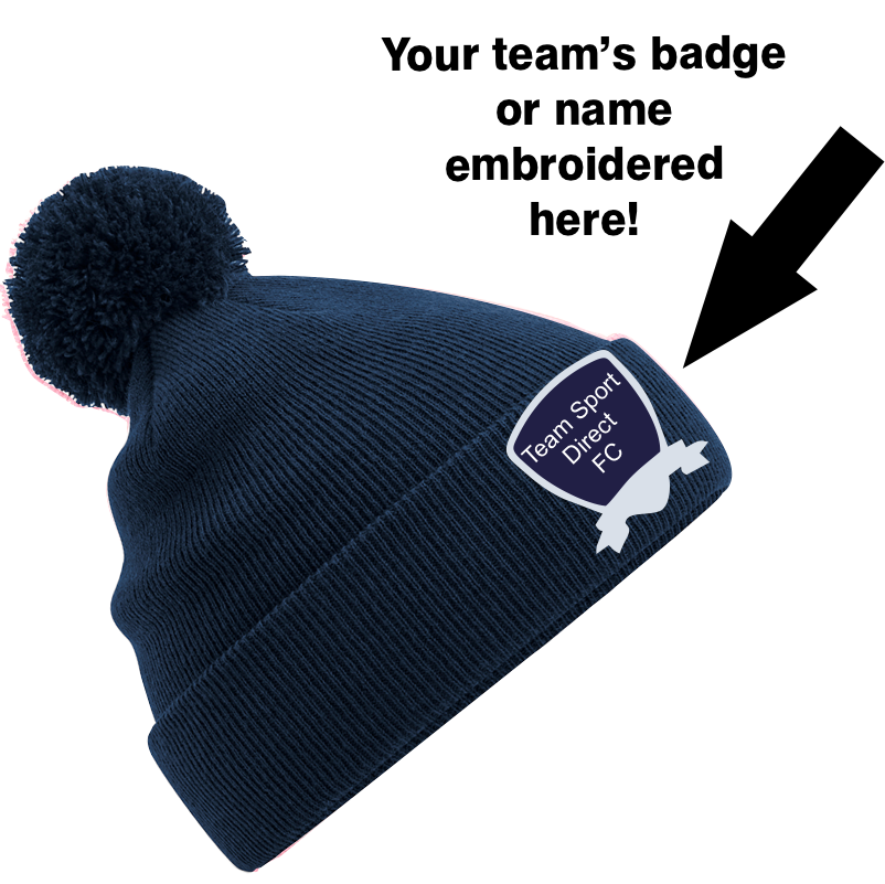 EMBROIDERED POM POM BEANIE NAVY