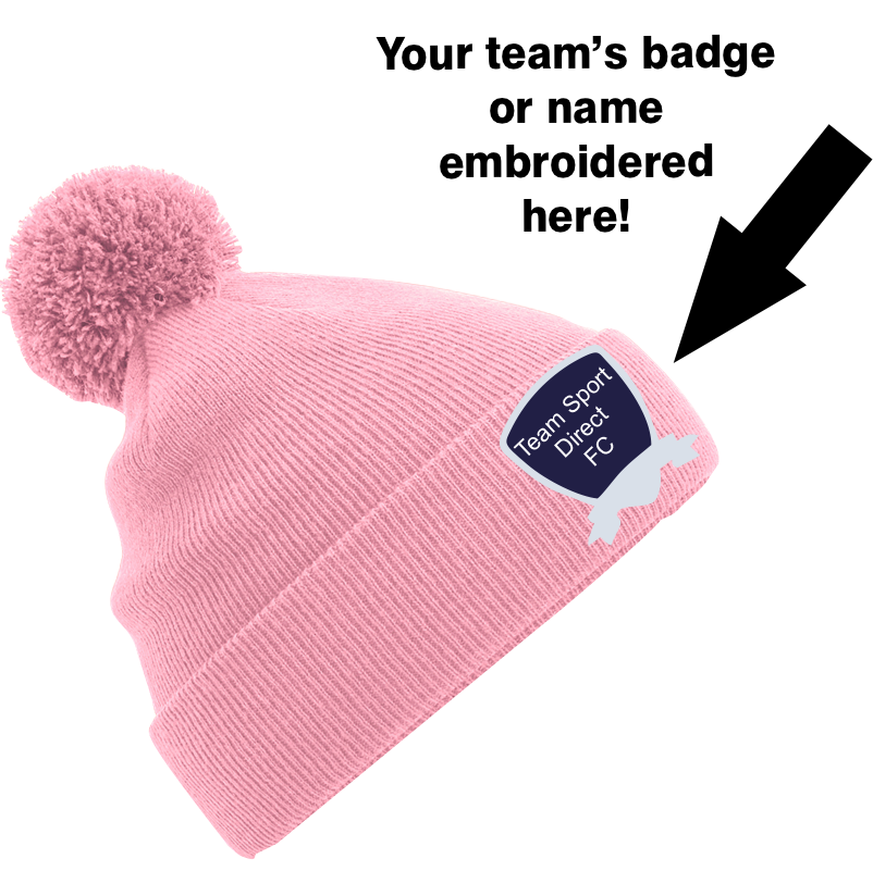 EMBROIDERED POM POM BEANIE PINK