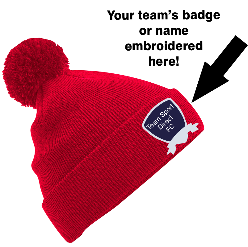 EMBROIDERED POM POM BEANIE RED