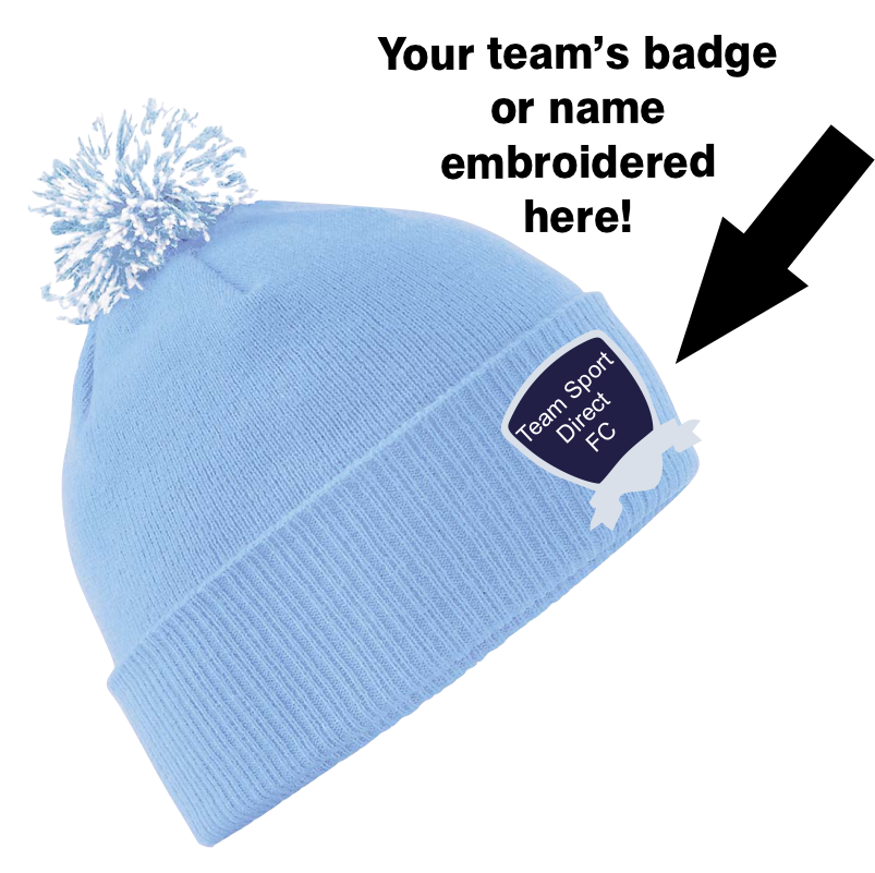 EMBROIDERED ADULT SNOWSTAR BOBBLE HAT SKY BLUE WHITE