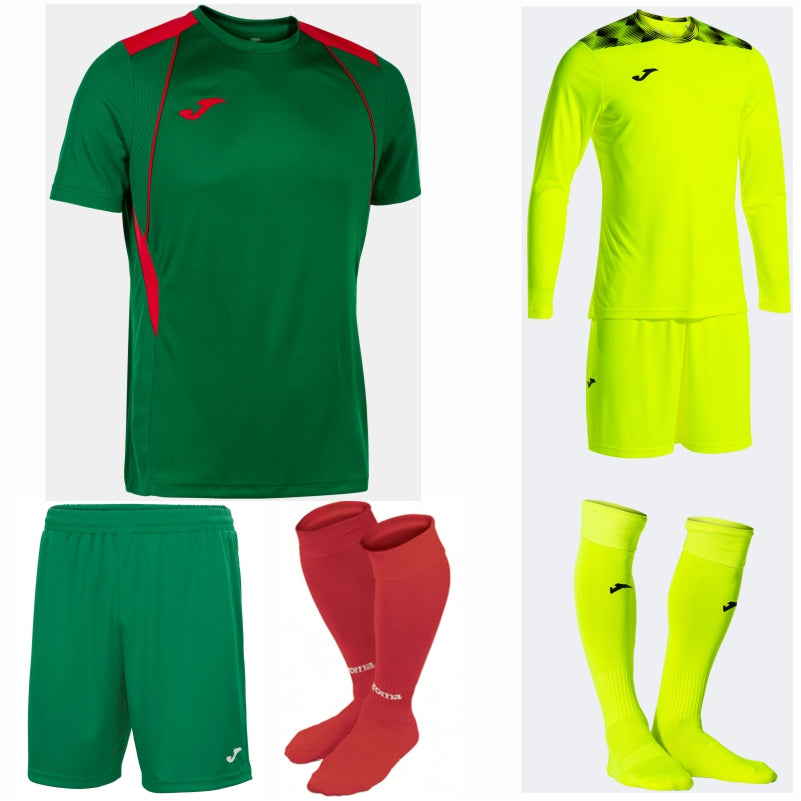 JOMA CHAMPIONSHIP VII SS KIT BUNDLE GREEN MEDIUM/RED