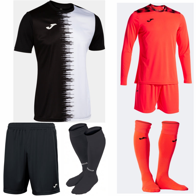 JOMA CITY II SS KIT BUNDLE BLACK/WHITE