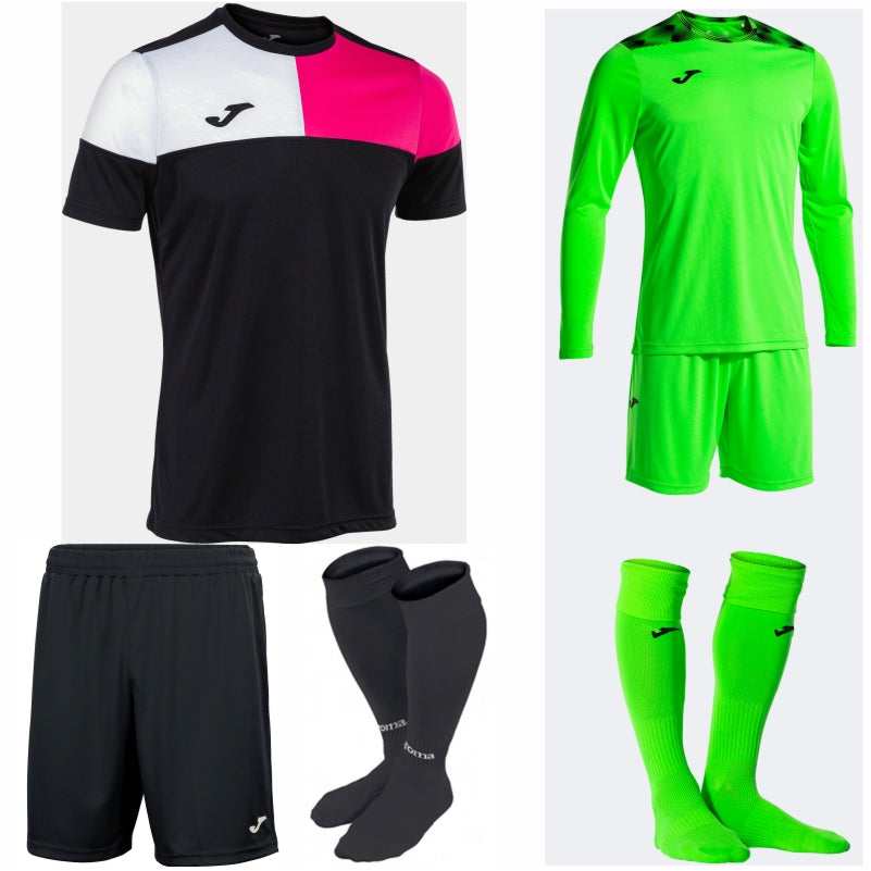JOMA CREW V SS KIT BUNDLE BLACK/RASPBERRY FLUOR